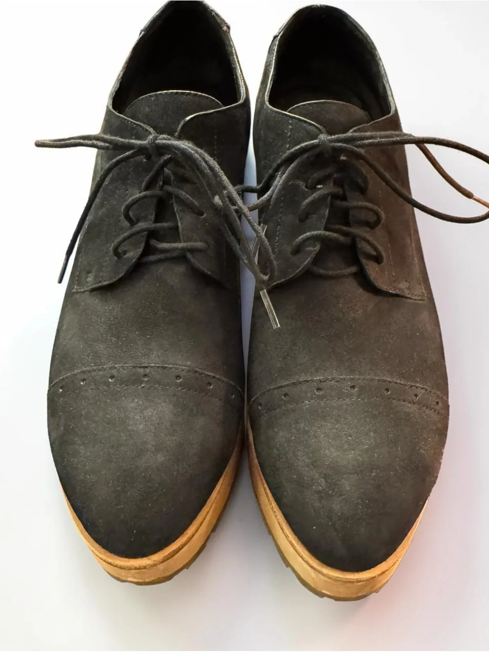 Eileen Fisher Act Wedge Oxford Shoes Suede Wood Platform 9